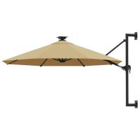 Wall-mounted Parasol with LEDs and Metal Pole 118.1" Taupe - Taupe