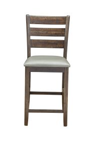 Wooden Pub Height Chairs With Slatted Back and Footrest, Set of Two, Brown and Gray - as Pic