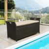 Patio Wicker Storage Bench Outdoor Rattan Deck Storage Box with Cushion (Beige) - Beige