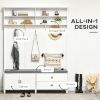 Hall Tree with Storage Bench, Entryway Bench with Coat Rack, Accent Coat Tree with Storage Shelves, Cabinet and Drawers for Hallway, Mudroom, White -